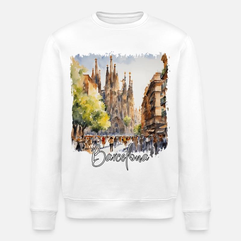 Aquarelle de Barcelone, Barcelone, Espagne - Sweat bio ROLLER Stanley/Stella Unisexe - blanc