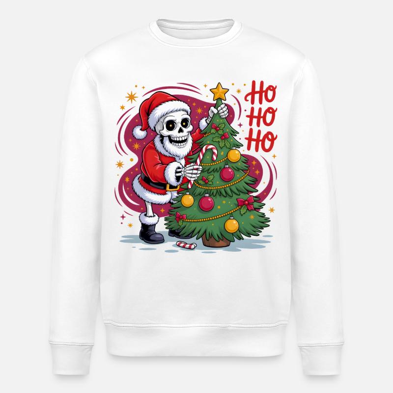 Skelett Santa schmückt Baum - Stanley/Stella Unisex Bio-Sweatshirt ROLLER - Weiß