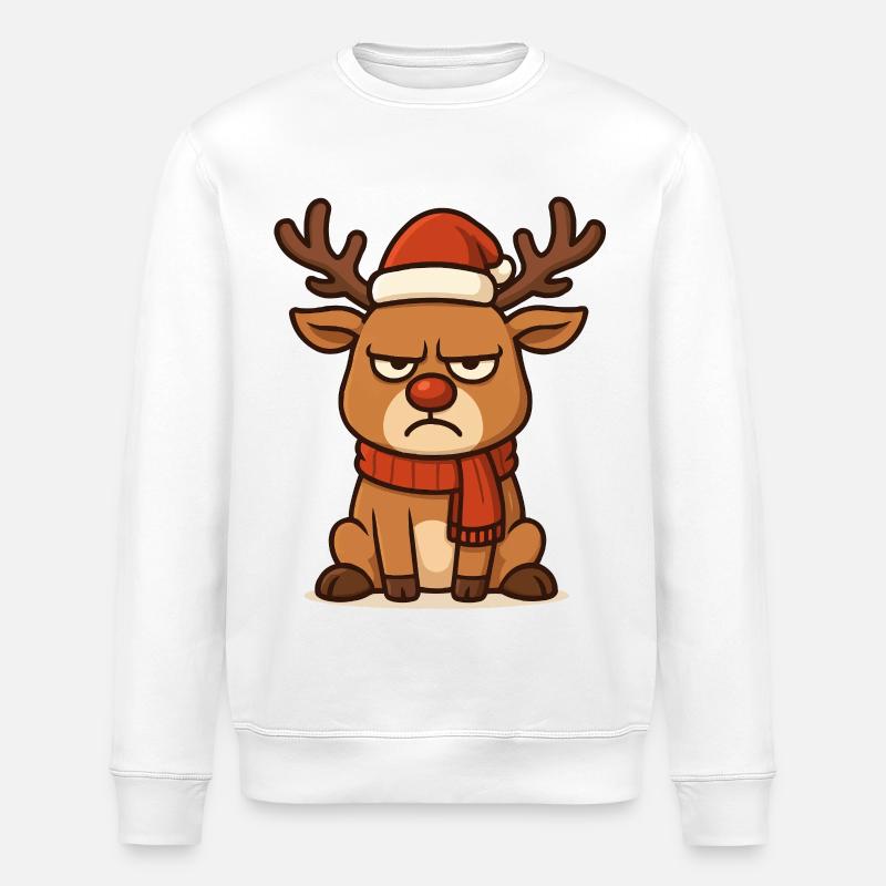 Grim Reindeer with Christmas Scarf - Stanley/Stella ROLLER Unisex Organic Sweatshirt - white