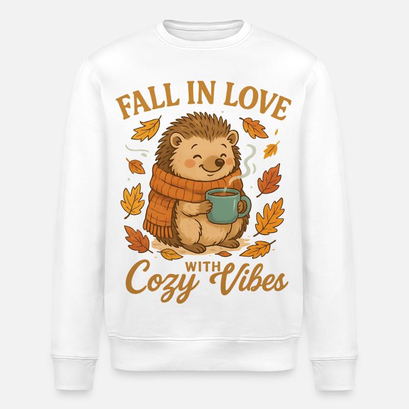 Herbstkuschel mit Igel und Tasse - Stanley/Stella Unisex Bio-Sweatshirt ROLLER - Weiß
