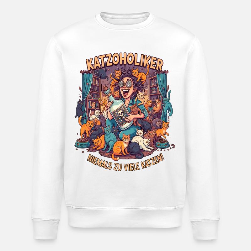 Cats addicted, never too many cats - Stanley/Stella ROLLER Unisex Organic Sweatshirt - white