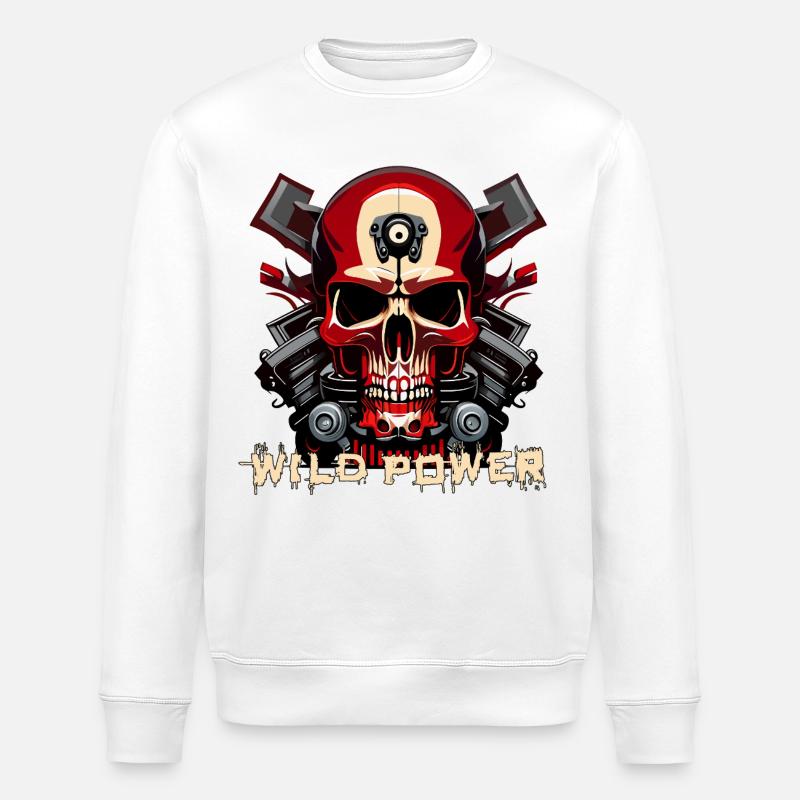 Wild Power Skull Motorrad Kunst - Stanley/Stella Unisex Bio-Sweatshirt ROLLER - Weiß