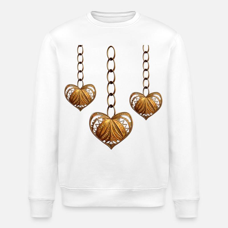 Coeurs dorés en chaînette - Sweat bio ROLLER Stanley/Stella Unisexe - blanc