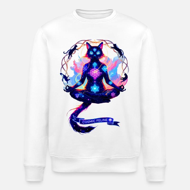 Cosmic Chakra Katze - Stanley/Stella Unisex Bio-Sweatshirt ROLLER - Weiß