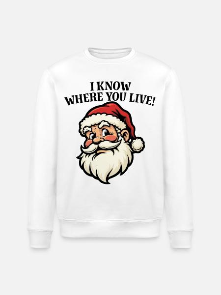 Ich weiß, wo du wohnst – Weihnachtsmann - Stanley/Stella Unisex Bio-Sweatshirt ROLLER - Weiß