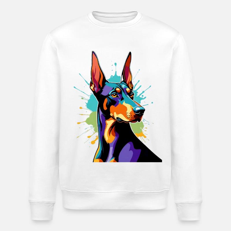 Farbexplosion Dobermann - Stanley/Stella Unisex Bio-Sweatshirt ROLLER - Weiß