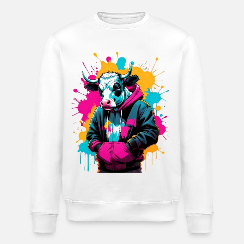 Graffiti Kuh im Hoodie - Stanley/Stella Unisex Bio-Sweatshirt ROLLER - Weiß