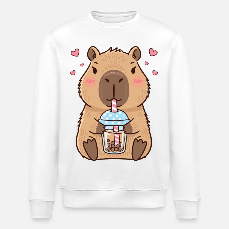 Capybara Bubble Tee Kawaii - Stanley/Stella Unisex Bio-Sweatshirt ROLLER - Weiß