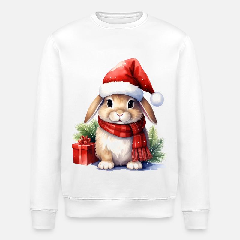 Lapin de Noël avec chapeau - Sweat bio ROLLER Stanley/Stella Unisexe - blanc