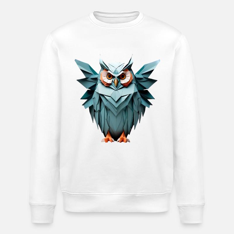 Bleu Low-Poly Owl Design - Sweat bio ROLLER Stanley/Stella Unisexe - blanc