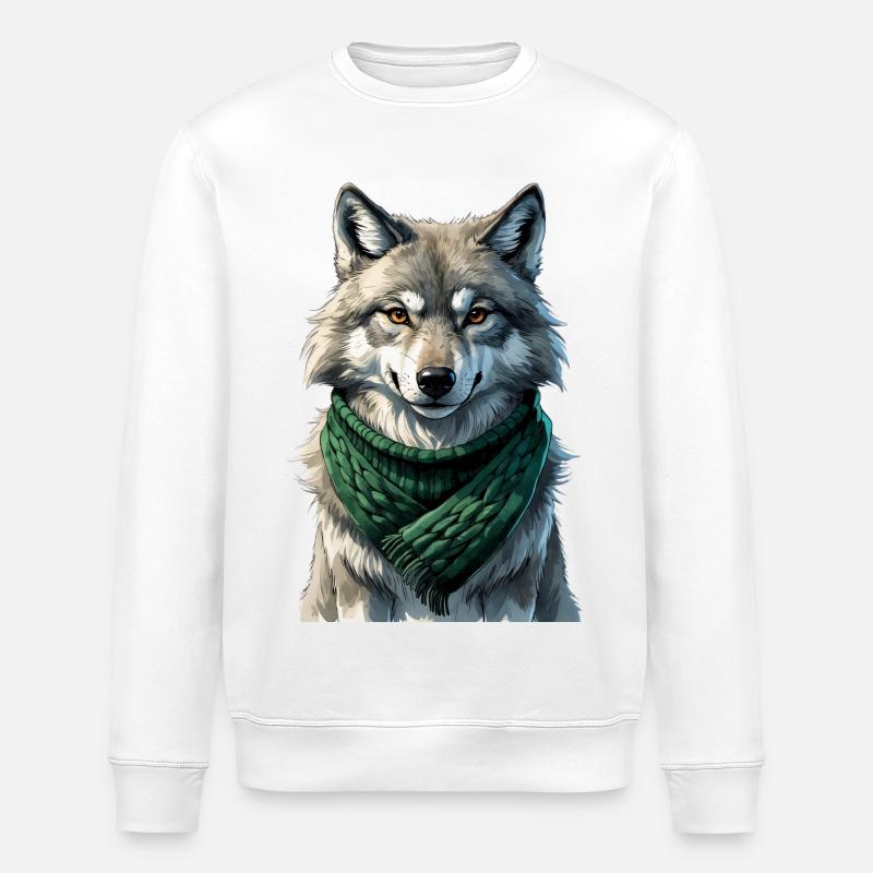 Silhouette de loup avec écharpe verte - Sweat bio ROLLER Stanley/Stella Unisexe - blanc
