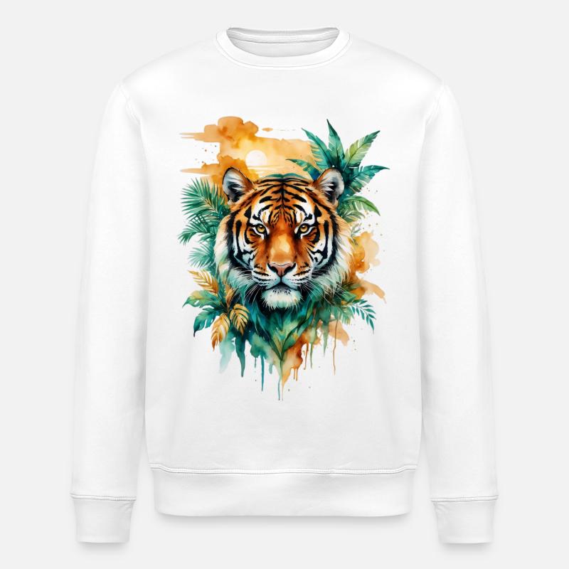 Tigre aquarelle dans la jungle - Sweat bio ROLLER Stanley/Stella Unisexe - blanc