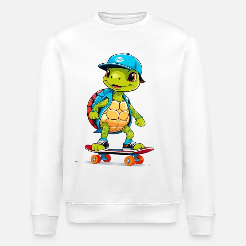 Schildkröte Skateboardheld - Stanley/Stella Unisex Bio-Sweatshirt ROLLER - Weiß