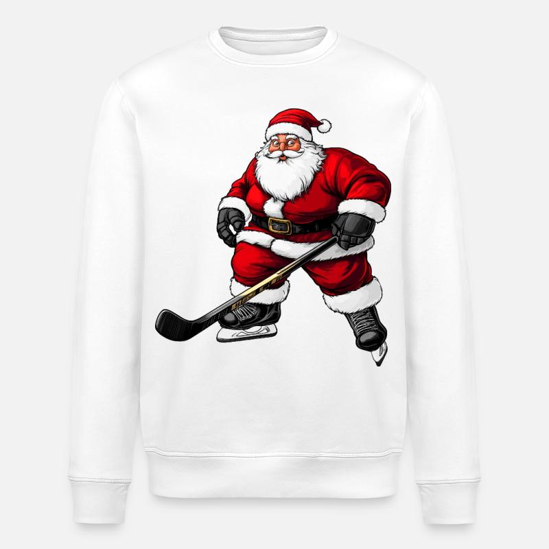 Eishockeyspieler Weihnachtsmann - Stanley/Stella Unisex Bio-Sweatshirt ROLLER - Weiß
