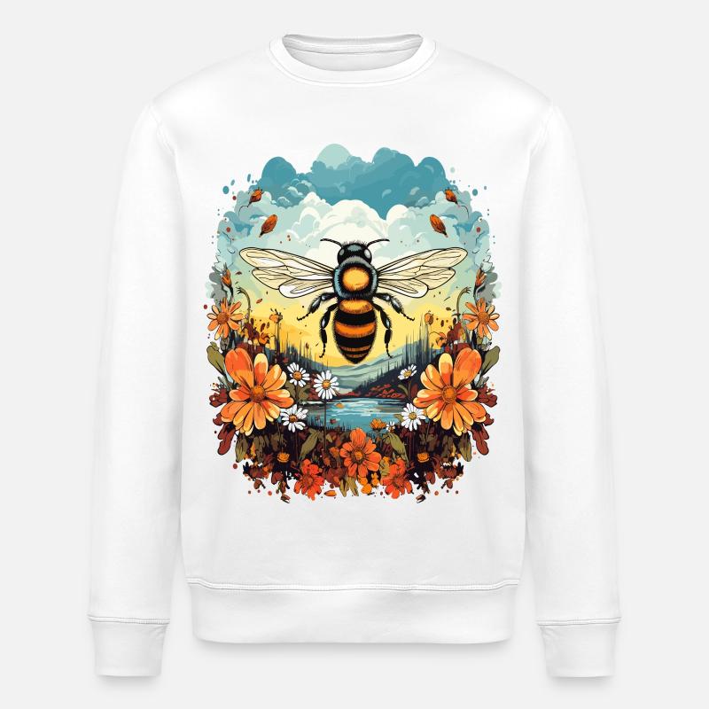 Bienenlicht über Blütenwiese - Stanley/Stella Unisex Bio-Sweatshirt ROLLER - Weiß