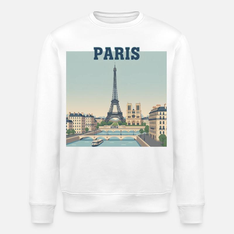 Pariser Skyline-Eiffeldruck - Stanley/Stella Unisex Bio-Sweatshirt ROLLER - Weiß
