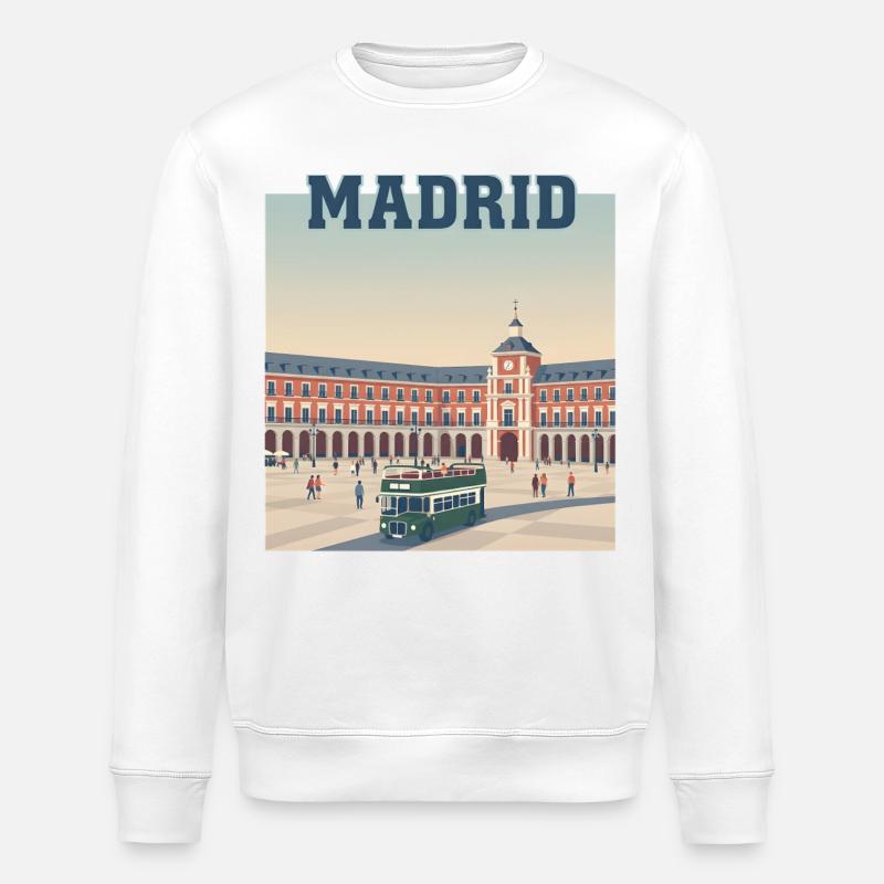 Madrid Plaza Retro-Busszene - Stanley/Stella Unisex Bio-Sweatshirt ROLLER - Weiß