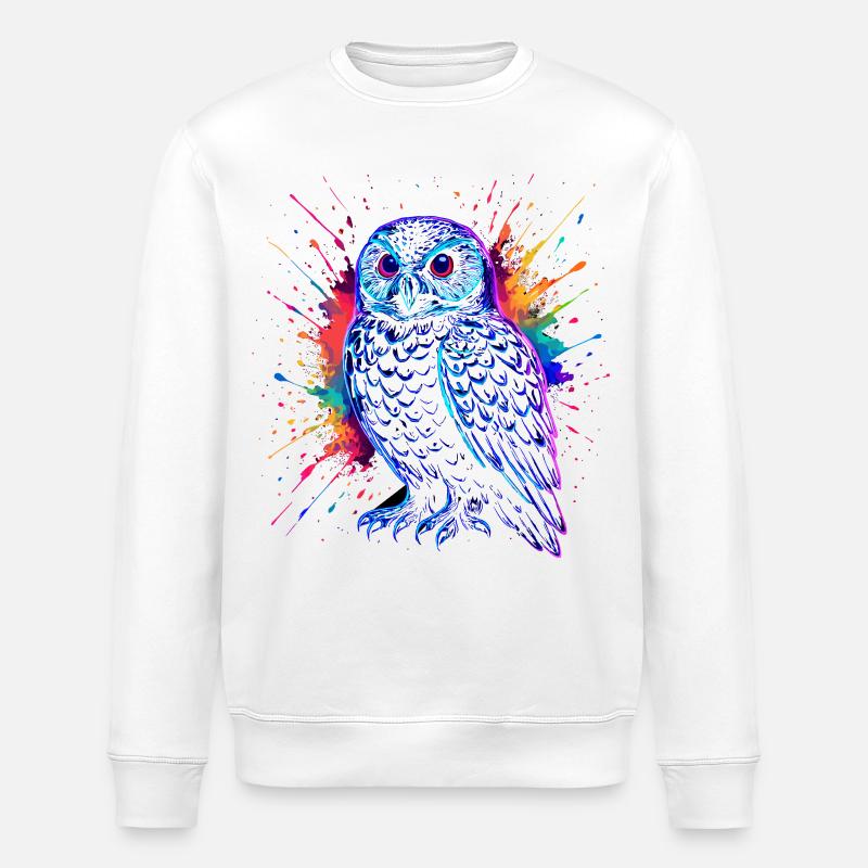Neon Eule Farb-Splash Kunst Shirt - Stanley/Stella Unisex Bio-Sweatshirt ROLLER - Weiß
