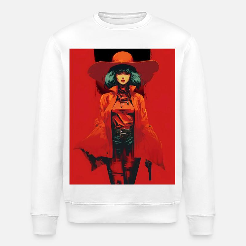 Frau mit Orange Mantel Breiter Hut - Stanley/Stella Unisex Bio-Sweatshirt ROLLER - Weiß