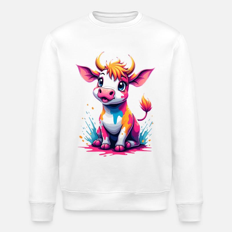 Farbenfrohe Kuh mit Farbspritzern - Stanley/Stella Unisex Bio-Sweatshirt ROLLER - Weiß
