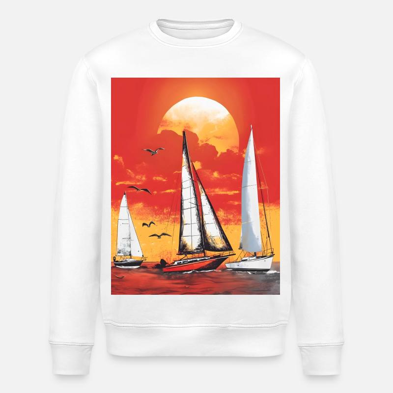 Coucher de soleil avec voilier - Sweat bio ROLLER Stanley/Stella Unisexe - blanc