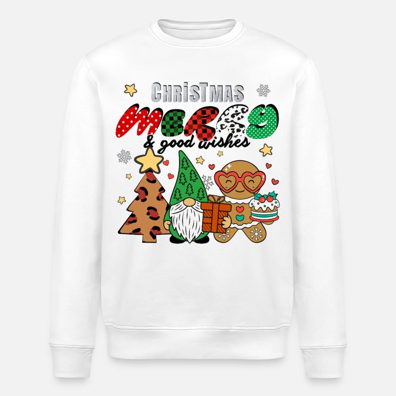 Weihnachtlicher Wichtel & Lebkuchenmann - Stanley/Stella Unisex Bio-Sweatshirt ROLLER - Weiß