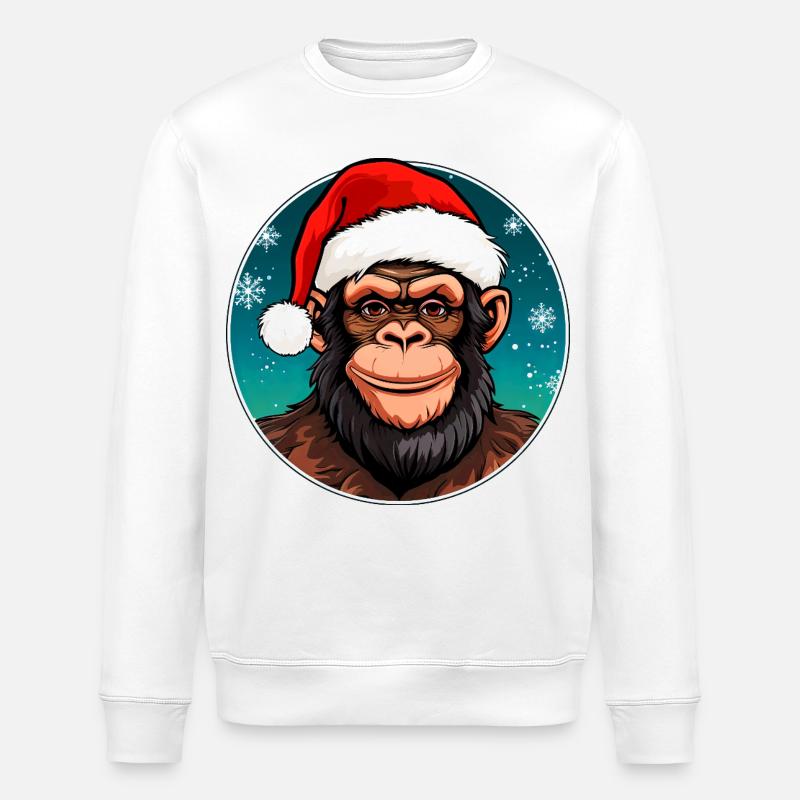 Weihnachten Schimpansen - Stanley/Stella Unisex Bio-Sweatshirt ROLLER - Weiß
