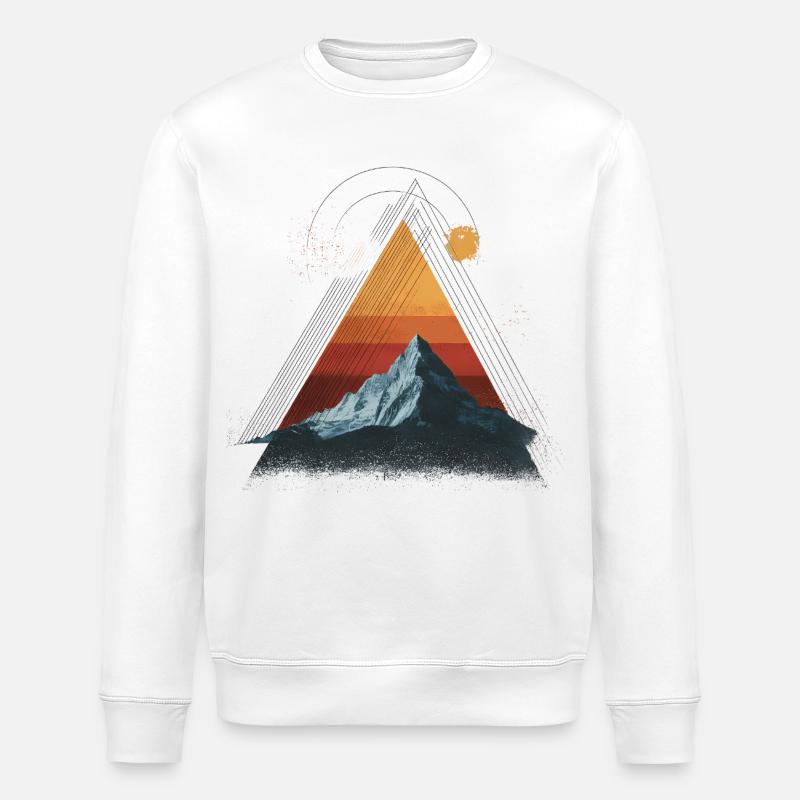 Mountain in Retro Triangle – Geometric Design - Stanley/Stella ROLLER Unisex Organic Sweatshirt - white