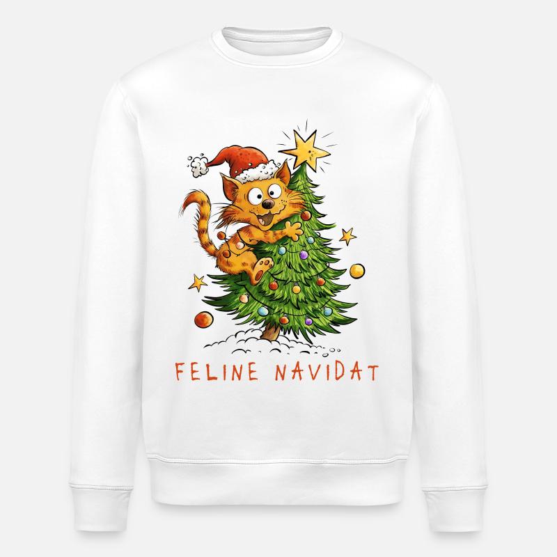 Feline Navidad Weihnachtskatze - Stanley/Stella Unisex Bio-Sweatshirt ROLLER - Weiß