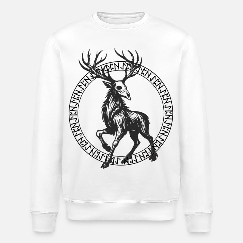 Hirsch im Kreis Runenrahmen - Stanley/Stella Unisex Bio-Sweatshirt ROLLER - Weiß