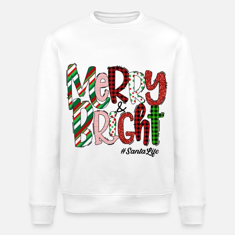 Merry Bright Festive Plaid Pattern - Stanley/Stella ROLLER Unisex Organic Sweatshirt - white