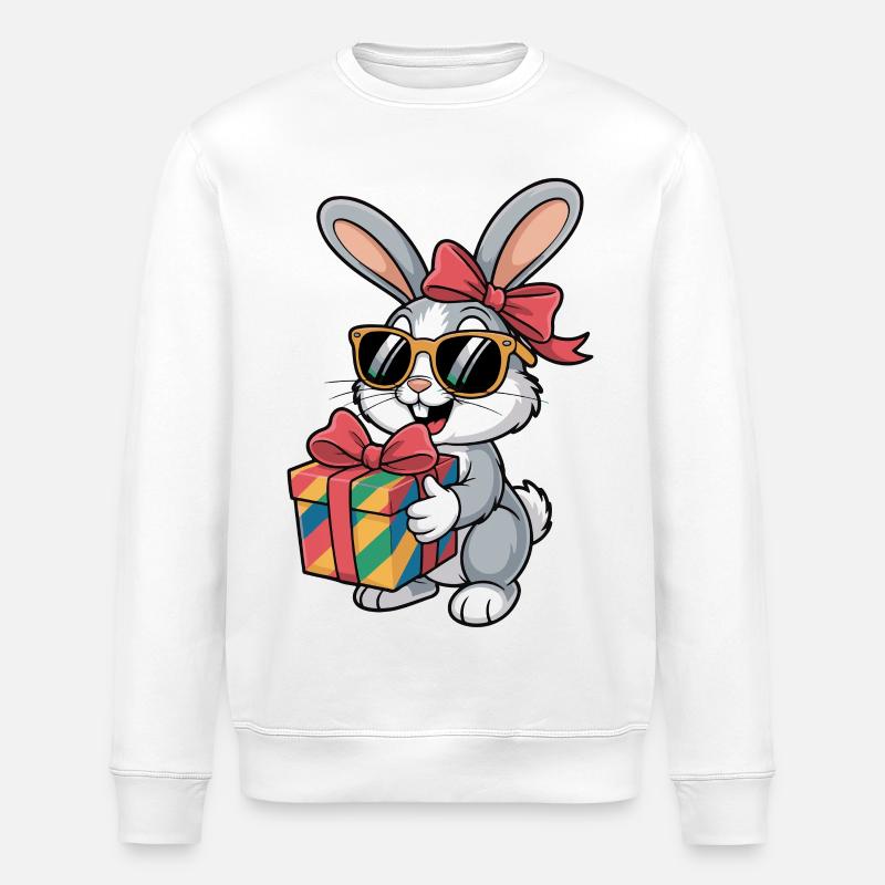 Un lapin heureux avec cadeau - Sweat bio ROLLER Stanley/Stella Unisexe - blanc