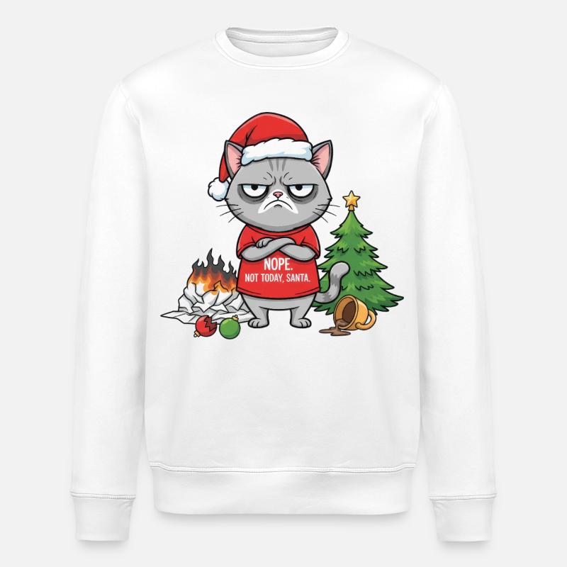 Grimmiger Weihnachtskater verweigert Santa - Stanley/Stella Unisex Bio-Sweatshirt ROLLER - Weiß