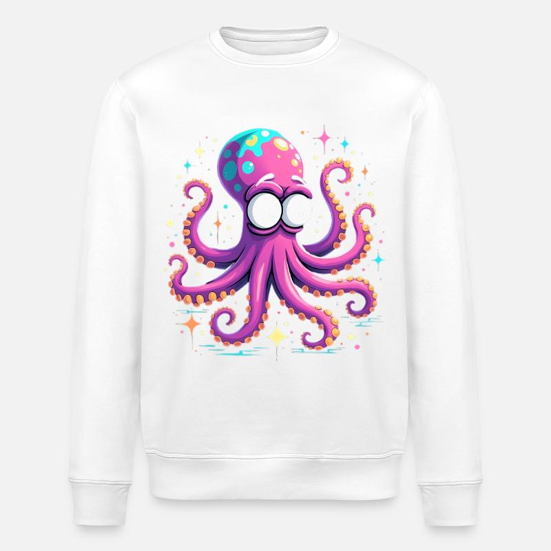 Neon Oktopus Farbexplosion - Stanley/Stella Unisex Bio-Sweatshirt ROLLER - Weiß
