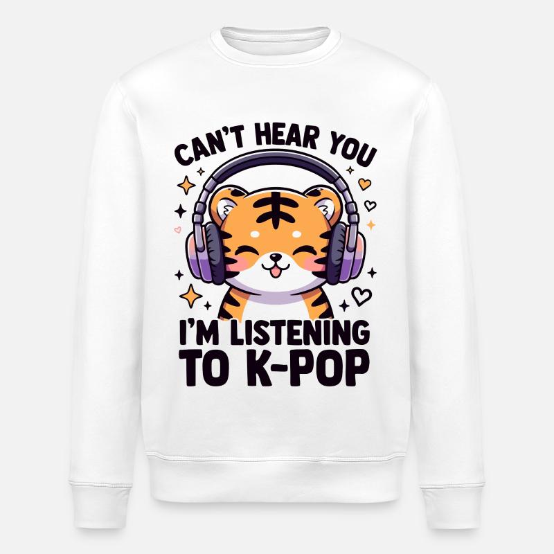 Kawaii K-Pop Tiger avec casque - Sweat bio ROLLER Stanley/Stella Unisexe - blanc
