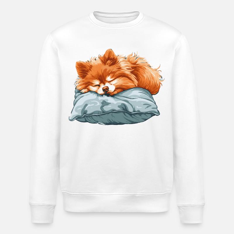 Sleeping Spitz on pillow - Stanley/Stella ROLLER Unisex Organic Sweatshirt - white