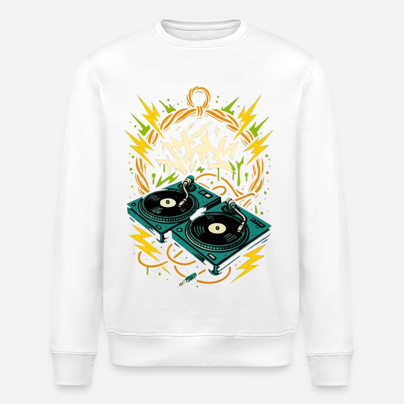 Turntables DJ, Graffiti Style, Rave Musik - Stanley/Stella Unisex Bio-Sweatshirt ROLLER - Weiß
