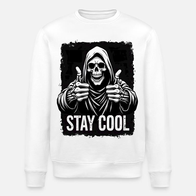 Reste calme, Crâne de la Faucheuse - Sweat bio ROLLER Stanley/Stella Unisexe - blanc