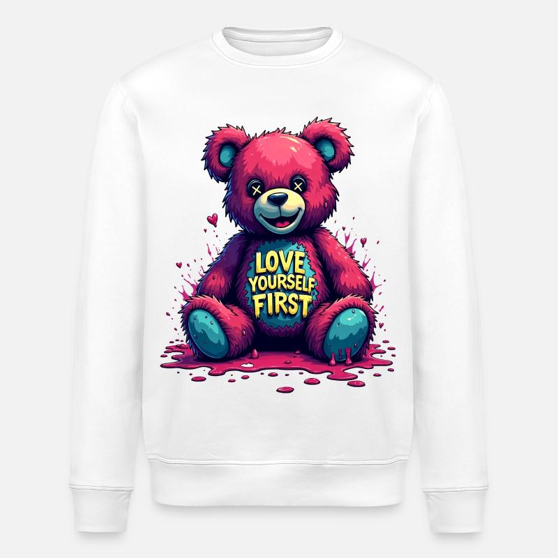 Love Yourself First Teddybär Graffiti - Stanley/Stella Unisex Bio-Sweatshirt ROLLER - Weiß