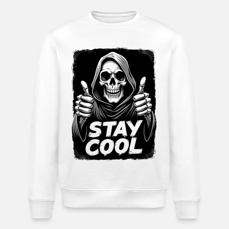 Stay Cool Grim Reaper Skull - Stanley/Stella ROLLER Unisex Organic Sweatshirt - white
