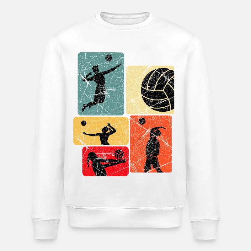 Volleyball Silhouetten Retro Farbblöcke - Stanley/Stella Unisex Bio-Sweatshirt ROLLER - Weiß