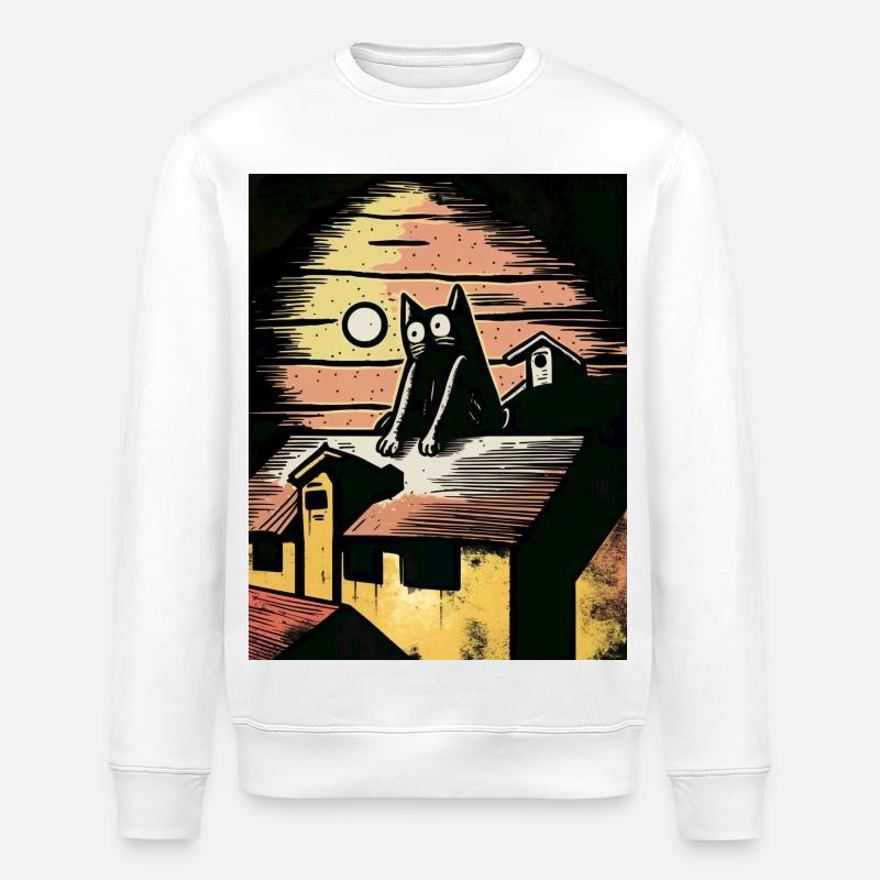 Mondnacht mit schwarzer Katze - Stanley/Stella Unisex Bio-Sweatshirt ROLLER - Weiß
