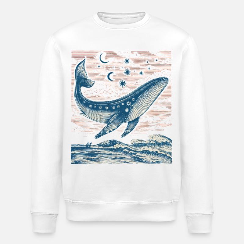 Mystical star whale above nocturnal waves - Stanley/Stella ROLLER Unisex Organic Sweatshirt - white