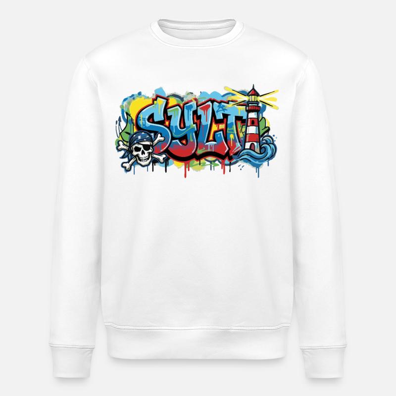 Sylt Graffiti mit Leuchtturm - Stanley/Stella Unisex Bio-Sweatshirt ROLLER - Weiß