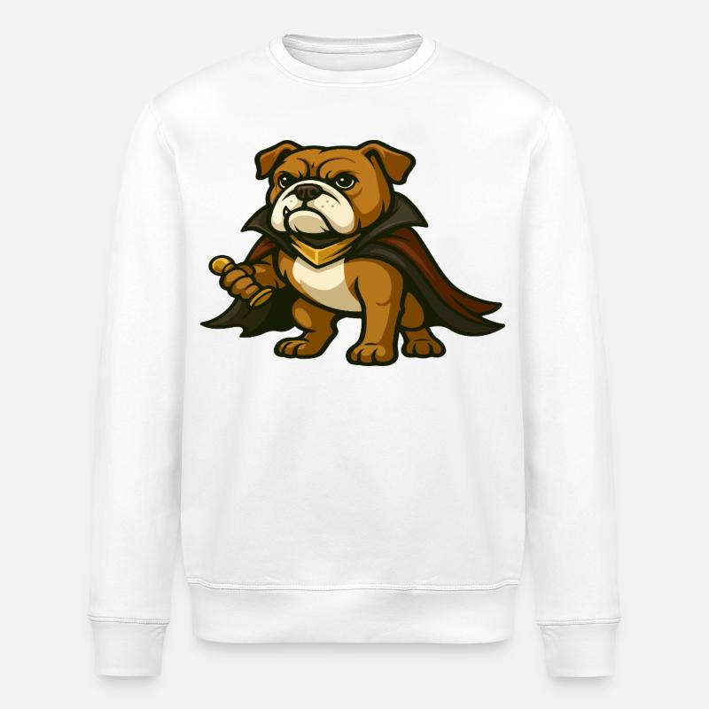 Vampirjäger-Bulldoggen-Maskottchen im dunklen Umhang - Stanley/Stella Unisex Bio-Sweatshirt ROLLER - Weiß