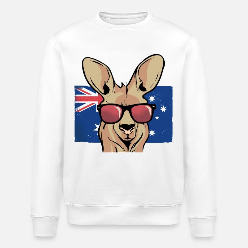 Känguru mit Sonnenbrillen Aussie Flagge - Stanley/Stella Unisex Bio-Sweatshirt ROLLER - Weiß