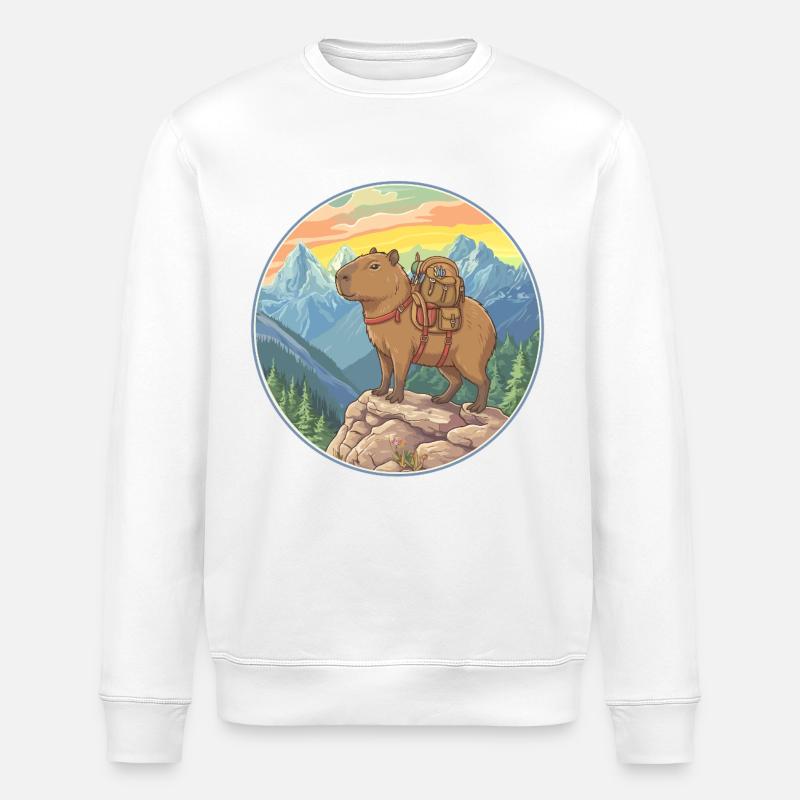 Niedliche Kapybara Wandern, Camping Bergabenteuer - Stanley/Stella Unisex Bio-Sweatshirt ROLLER - Weiß