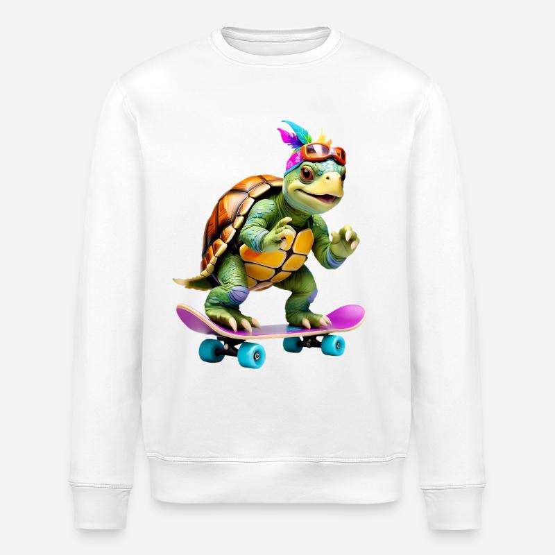 Skateboard-Schildkröte mit Farbfedern - Stanley/Stella Unisex Bio-Sweatshirt ROLLER - Weiß