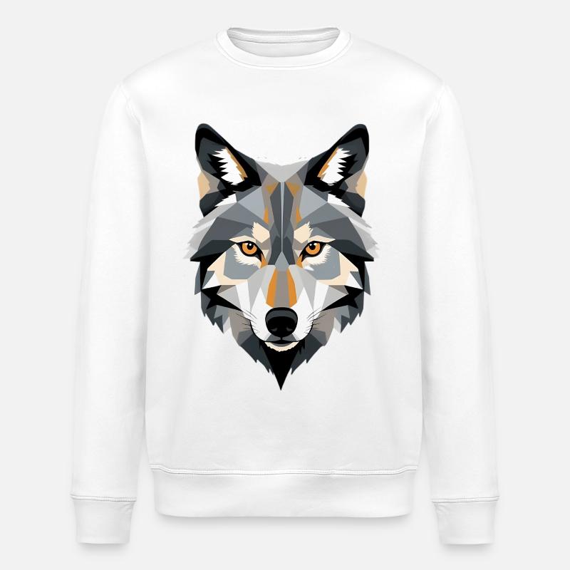 Geometrischer Wolfkopf - Stanley/Stella Unisex Bio-Sweatshirt ROLLER - Weiß