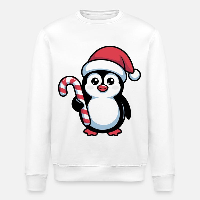 Penguin Santa with candy cane - Stanley/Stella ROLLER Unisex Organic Sweatshirt - white